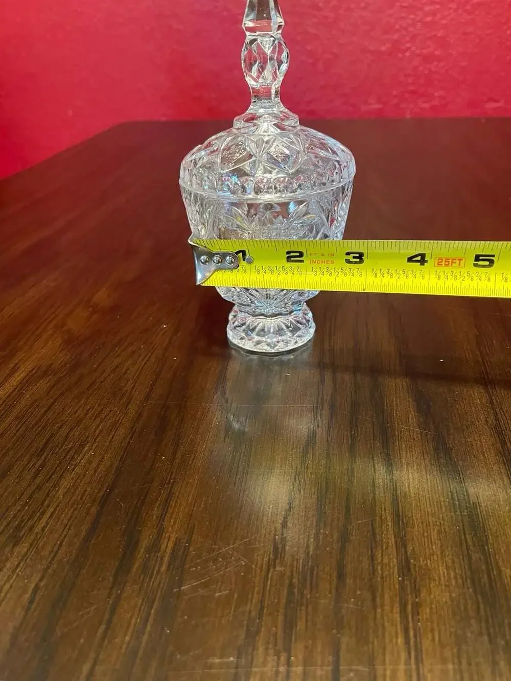 Vintage Footed Cut Lead Crystal Lidded Candy Dish with Pinwheel and Hobstar Desi